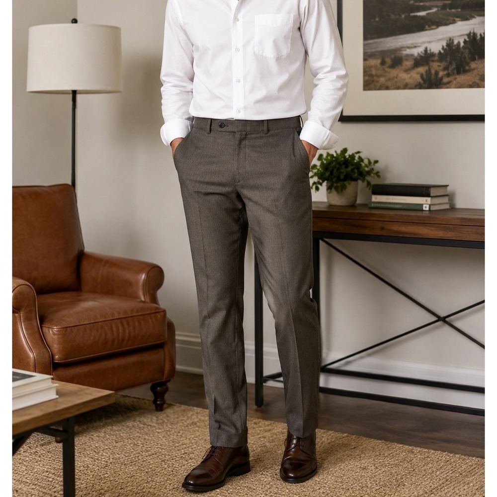 Lauren Ralph Lauren Dress Pants Mens 40x32 Brown Micro-Check Trousers Old Money